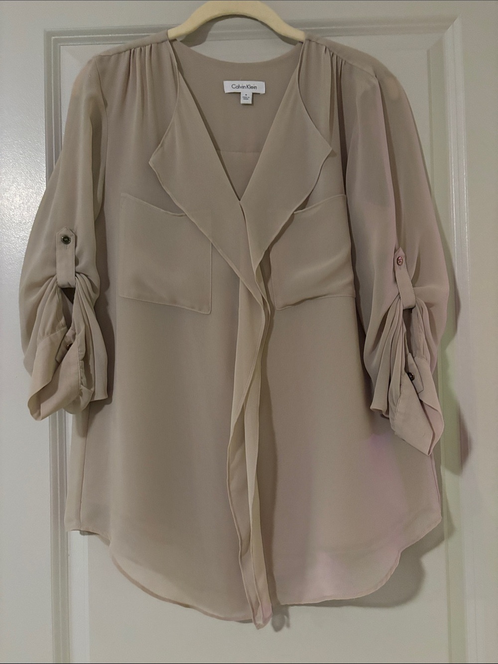 Calvin Klein Light Cream Ruffled Front Blouse